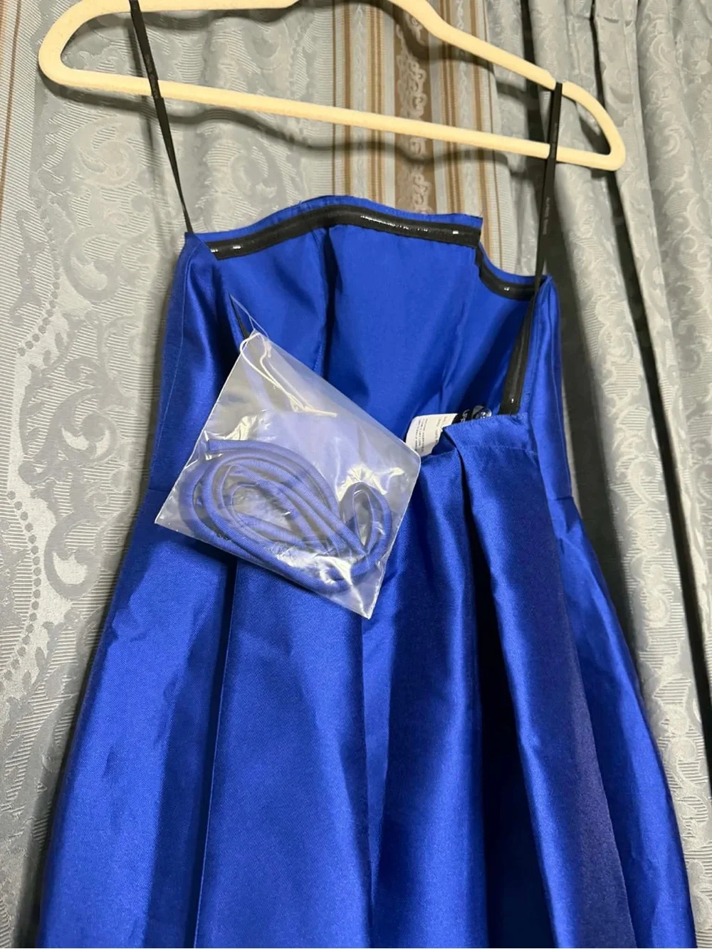 Alfred Sung Strapless Satin Column Dress Removable Watteau Train Cobalt Blue - Picture 6 of 8